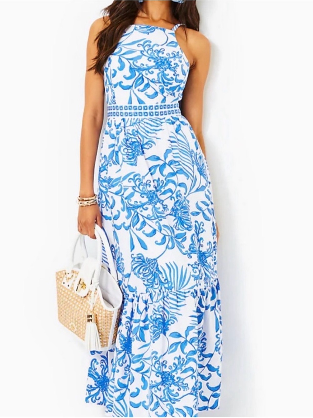 Lilly Pulitzer Maxi Dress with Blue Floral Print